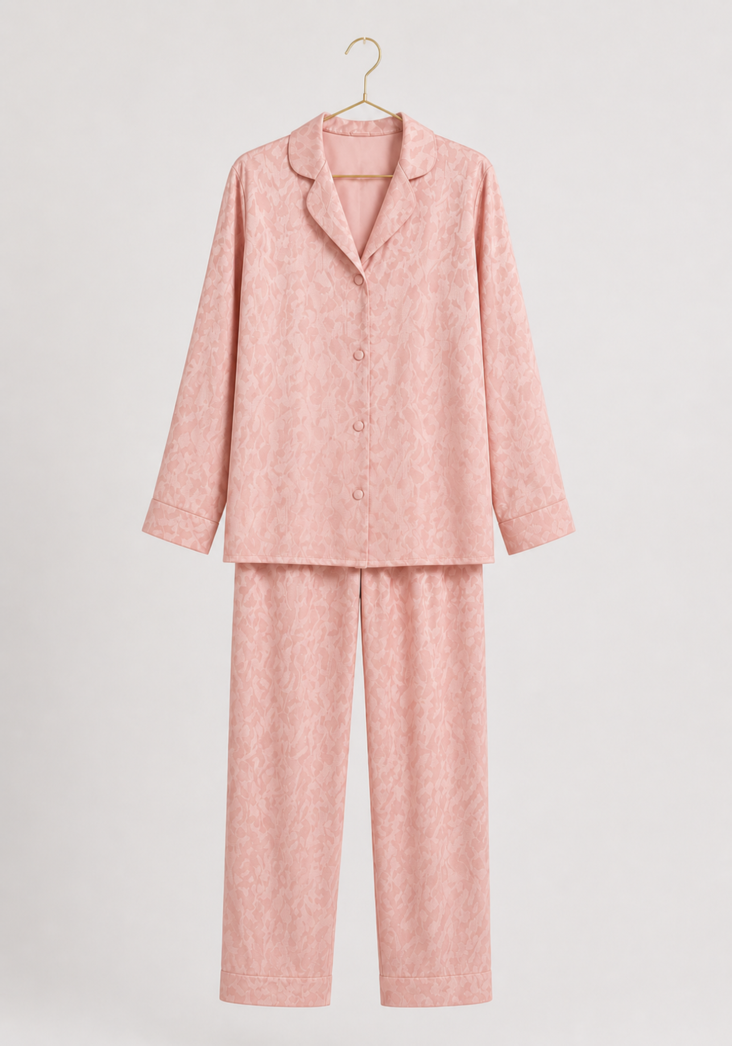 Satin Jackard Collar Button Long Sleeve Pajamas