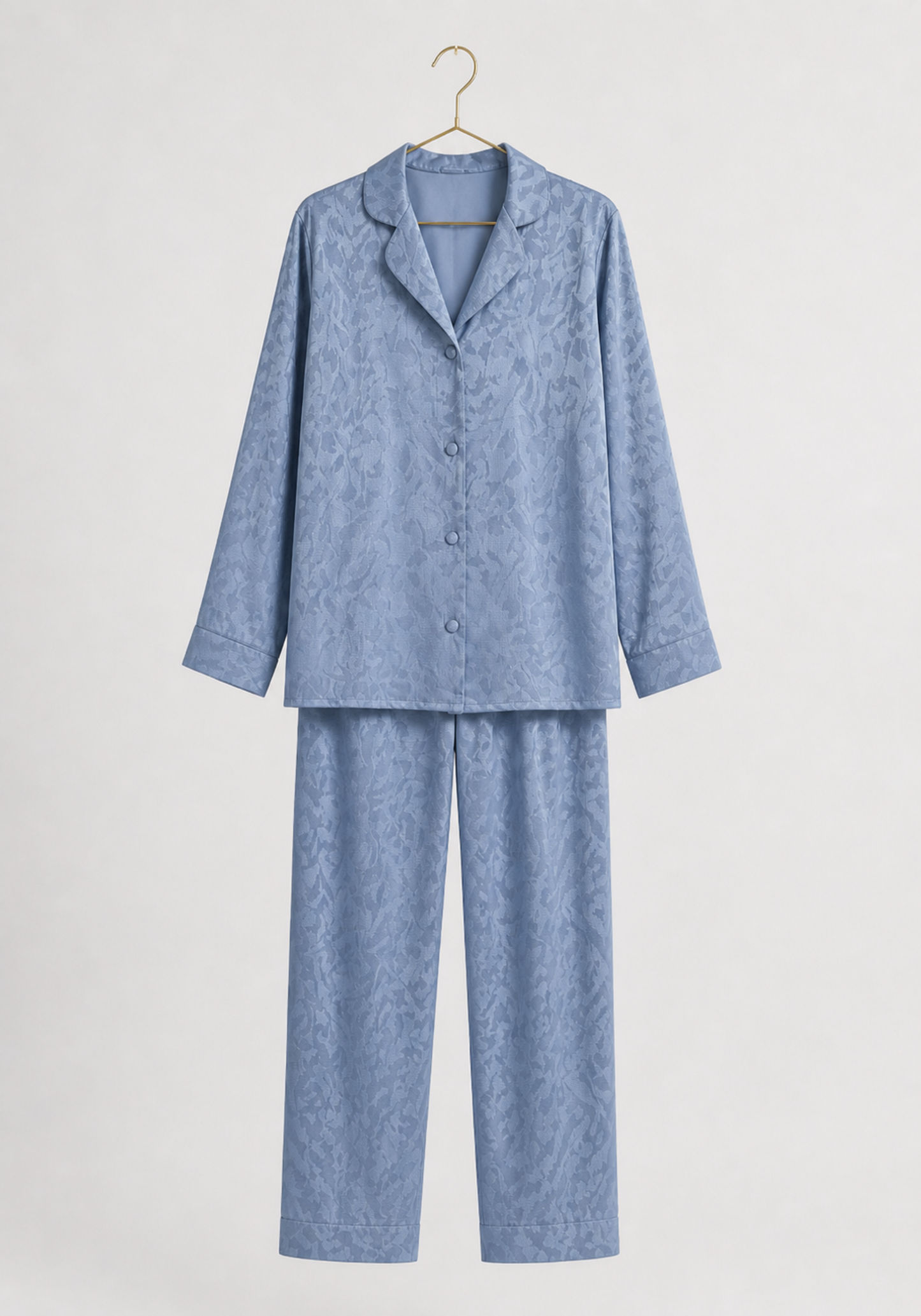Satin Jackard Collar Button Long Sleeve Pajamas