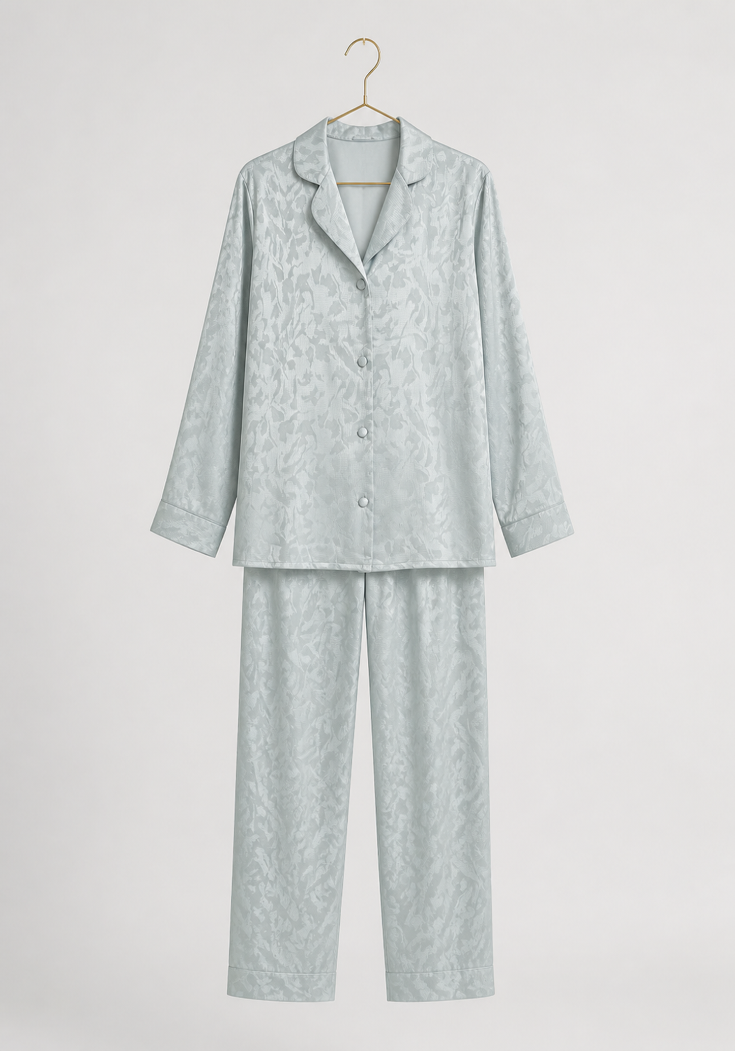 Satin Jackard Collar Button Long Sleeve Pajamas