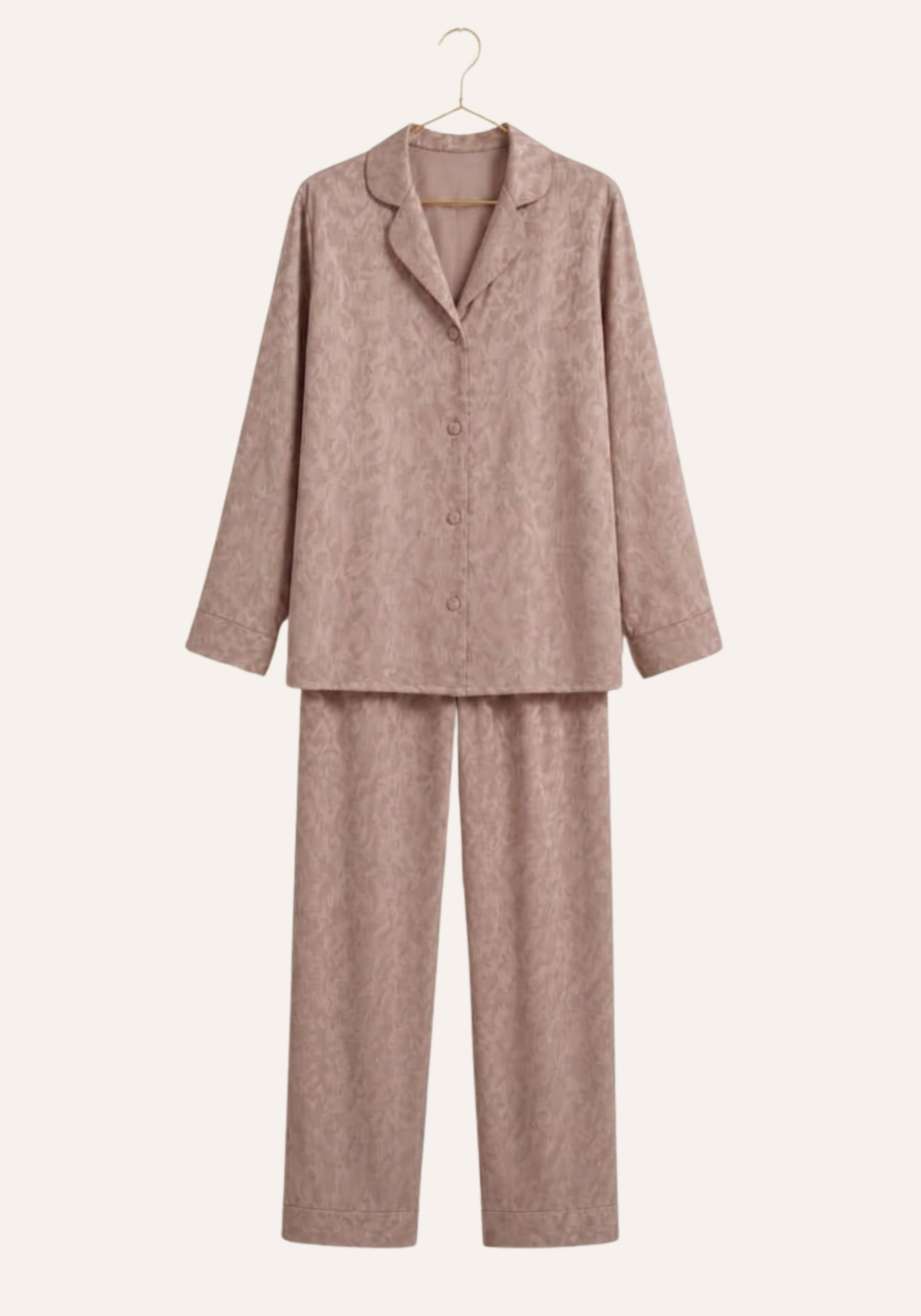 Plain Satin Jackard Collar Button Long Sleeve Top And Long Pants