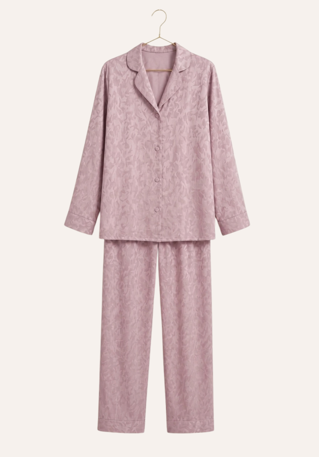 Plain Satin Jackard Collar Button Long Sleeve Top And Long Pants