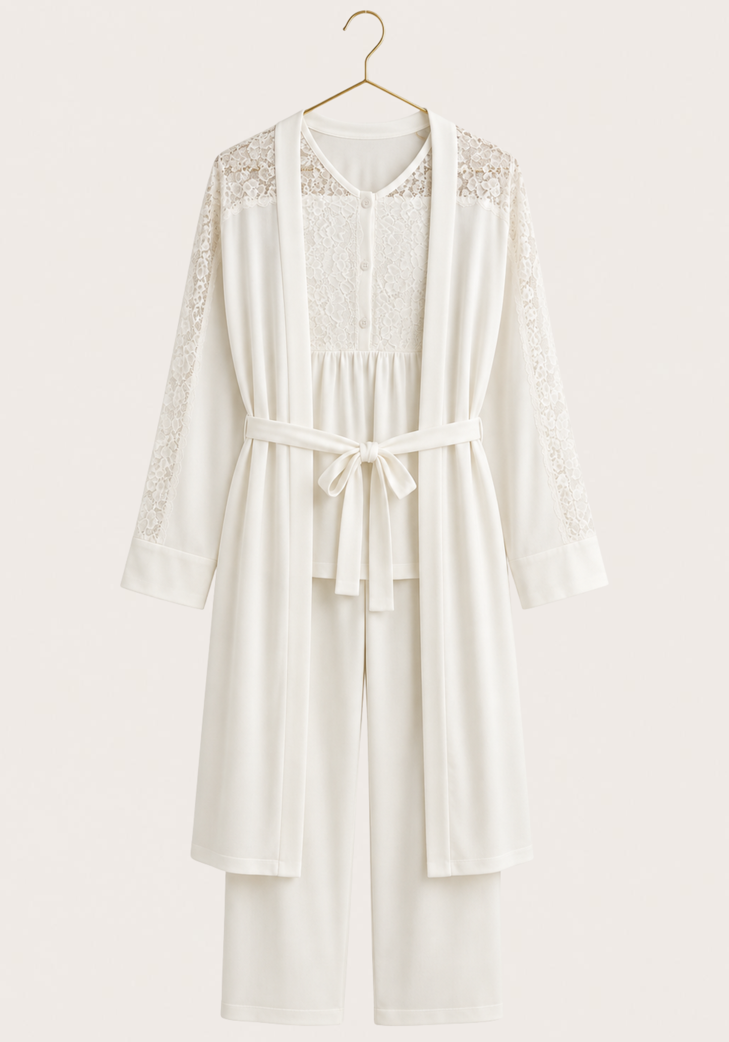 Maternal 3 Pieces Set: Pajamas With Short Robe