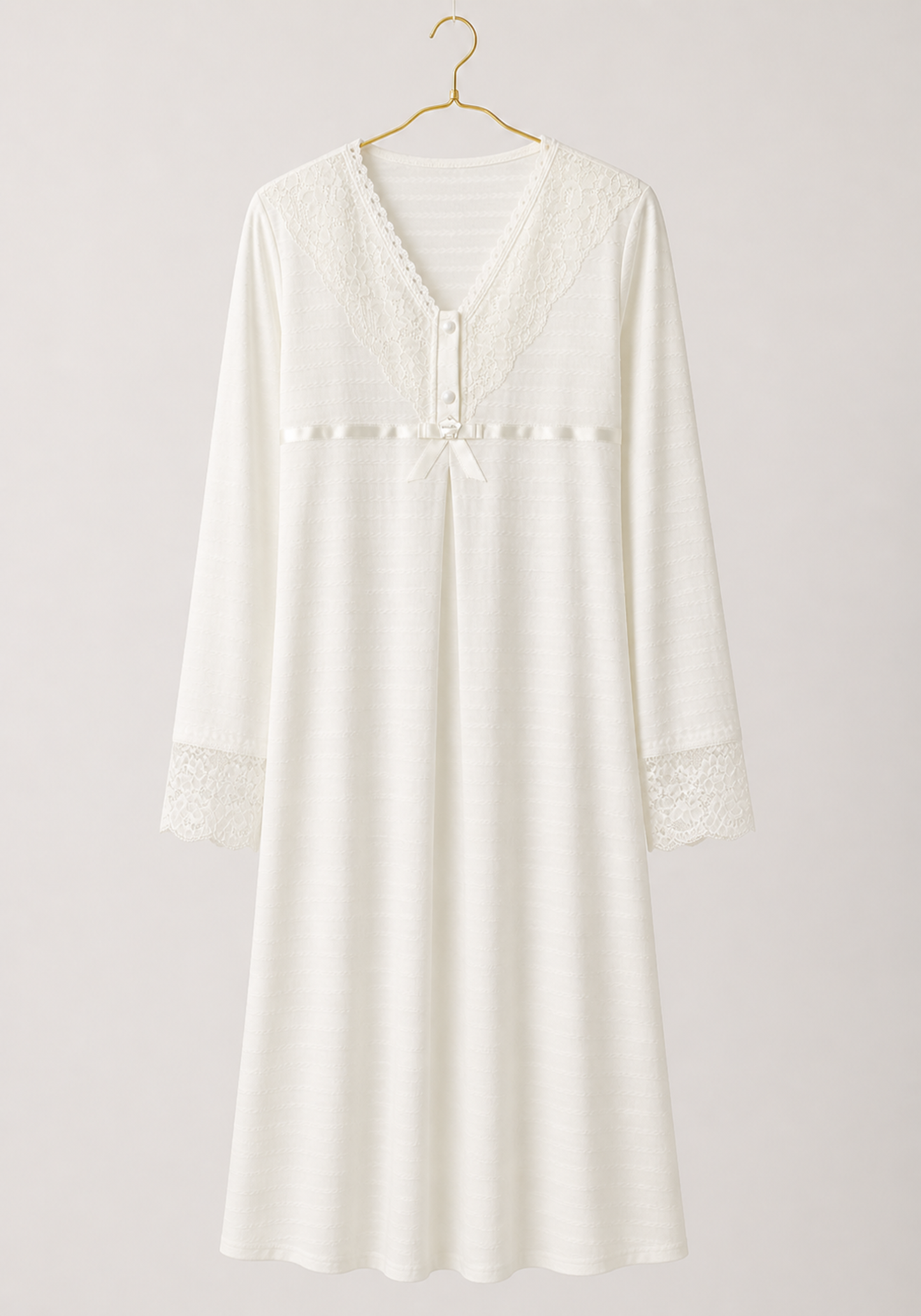 Maternal Robe Set: Button Long Nighty With Front Dantel And Long Robe With Dantel