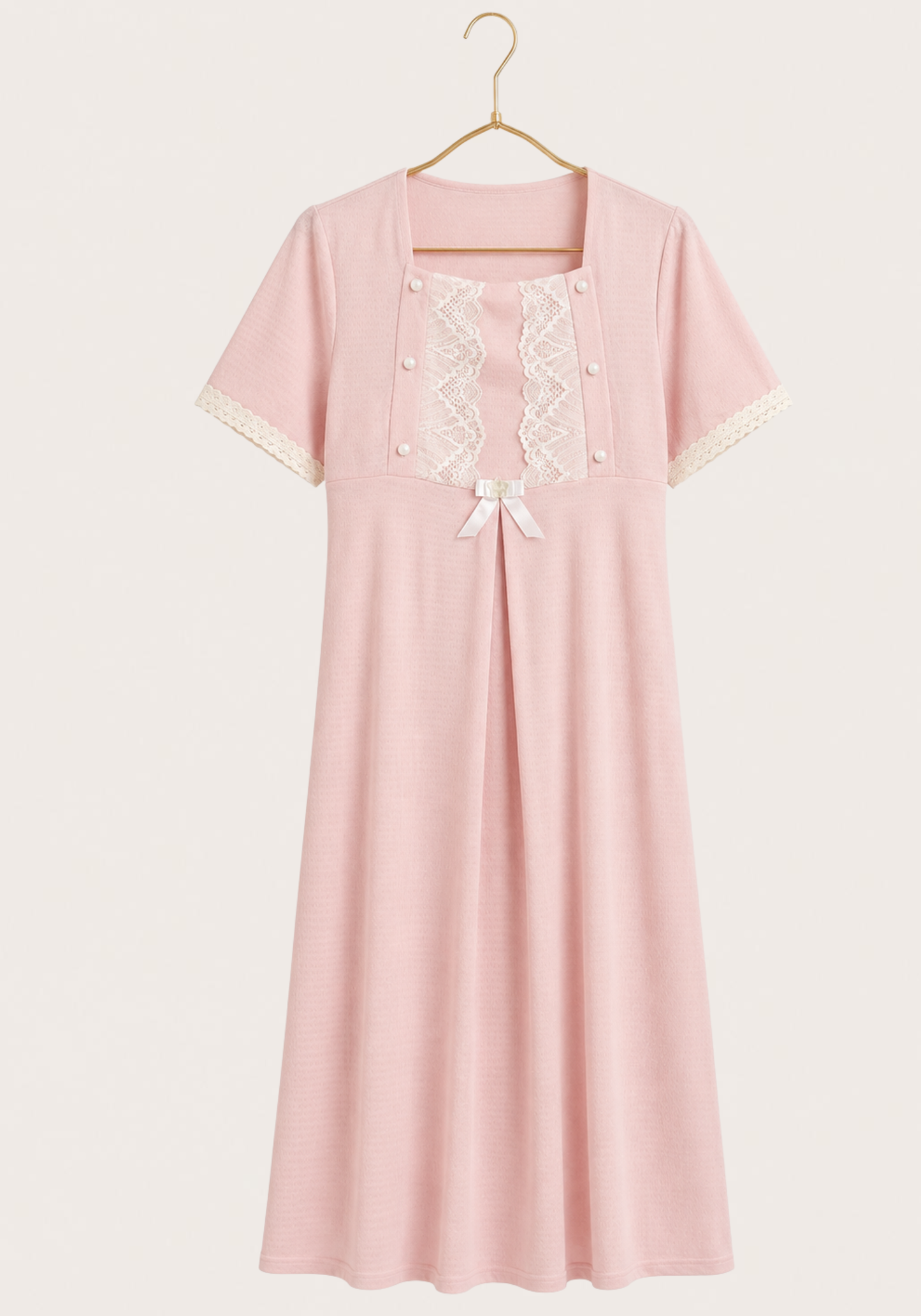 Maternal Long Robe Set: Long Nighty With Button Dantel Front And Long Robe With Dantel Sleeve Ending