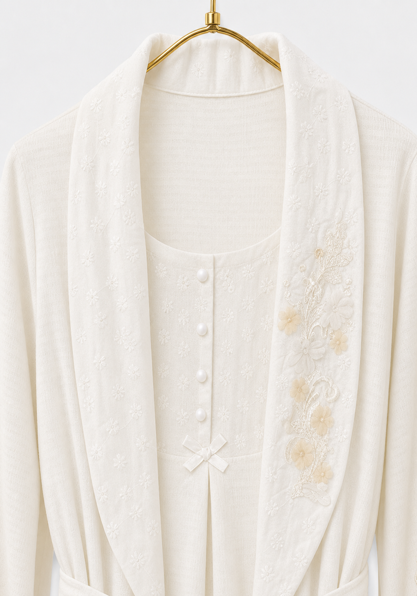 Maternal Robe Set: Button Long Nighty With Front Dantel And Long Robe With Dantel