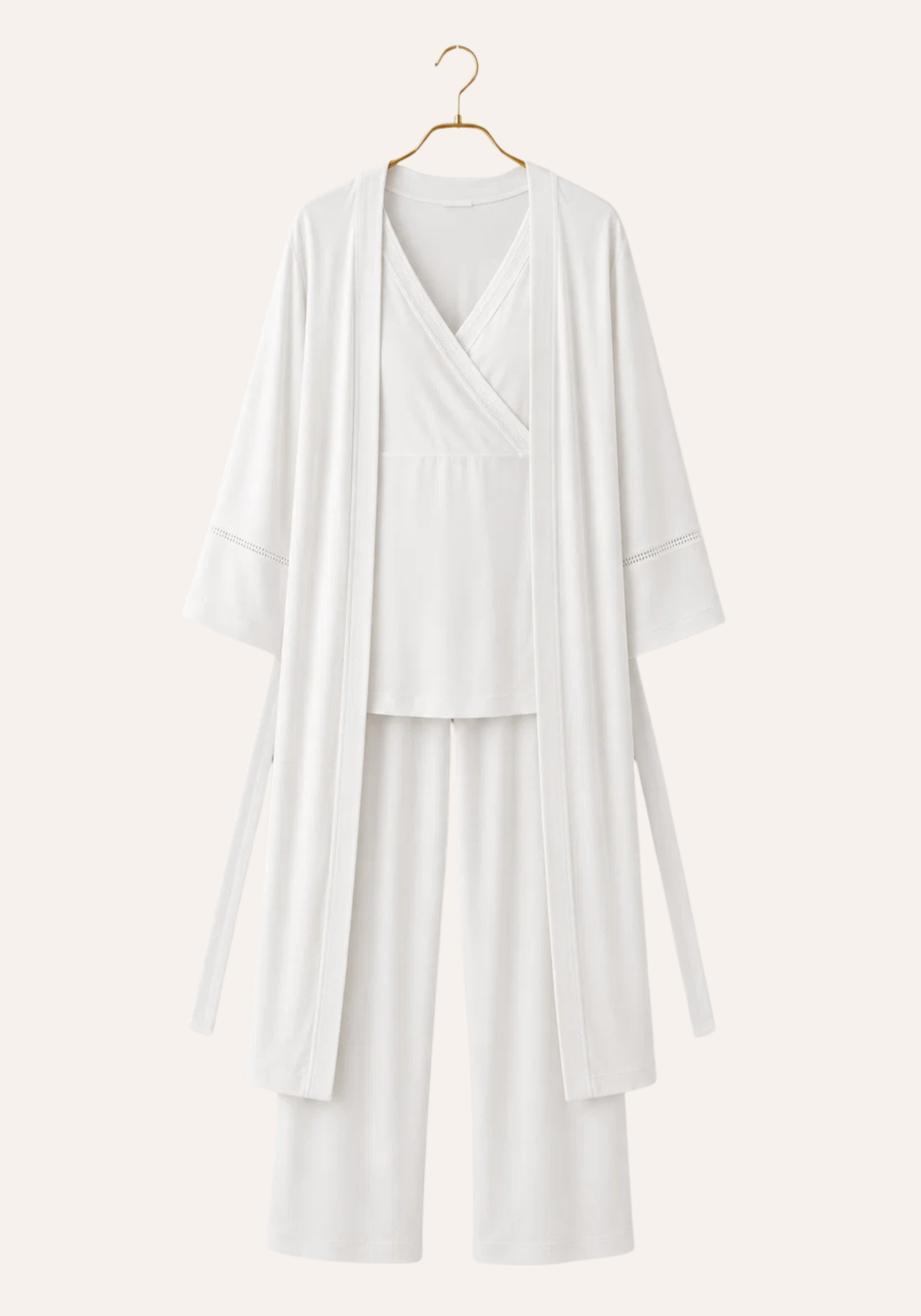 Short Sleeve Top And Pants And Short Sleeve Robe Set