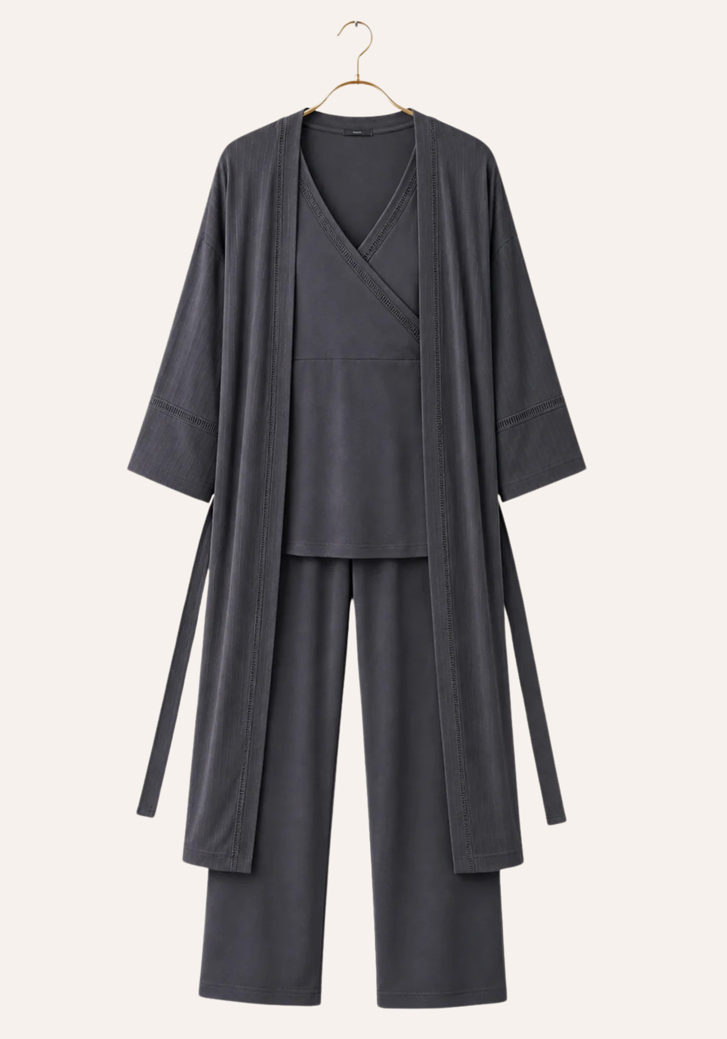 Short Sleeve Top And Pants And Short Sleeve Robe Set