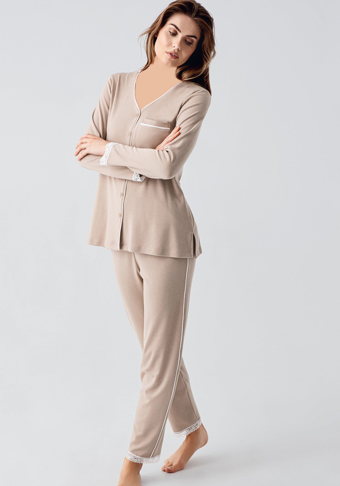 بيجامة بأكمام طويلة وأزرار S&amp;L