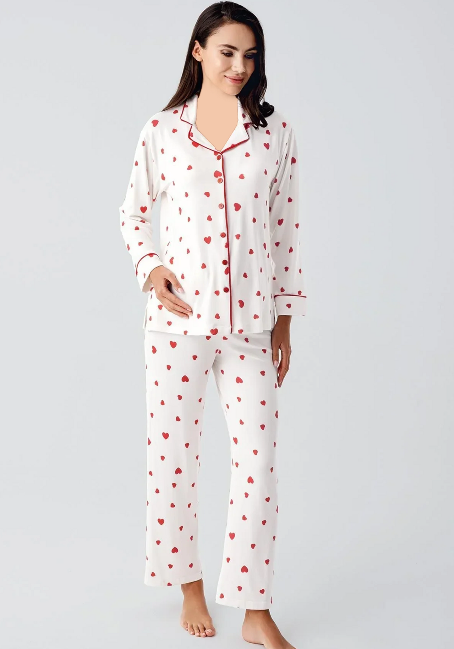 Maternal Thermal Lycra Collar Button Long Sleeve Pajama
