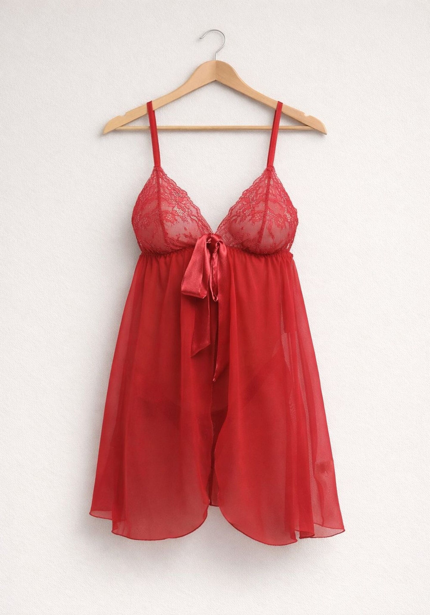 Shoulder Strap Schiffon Babydoll And Panty