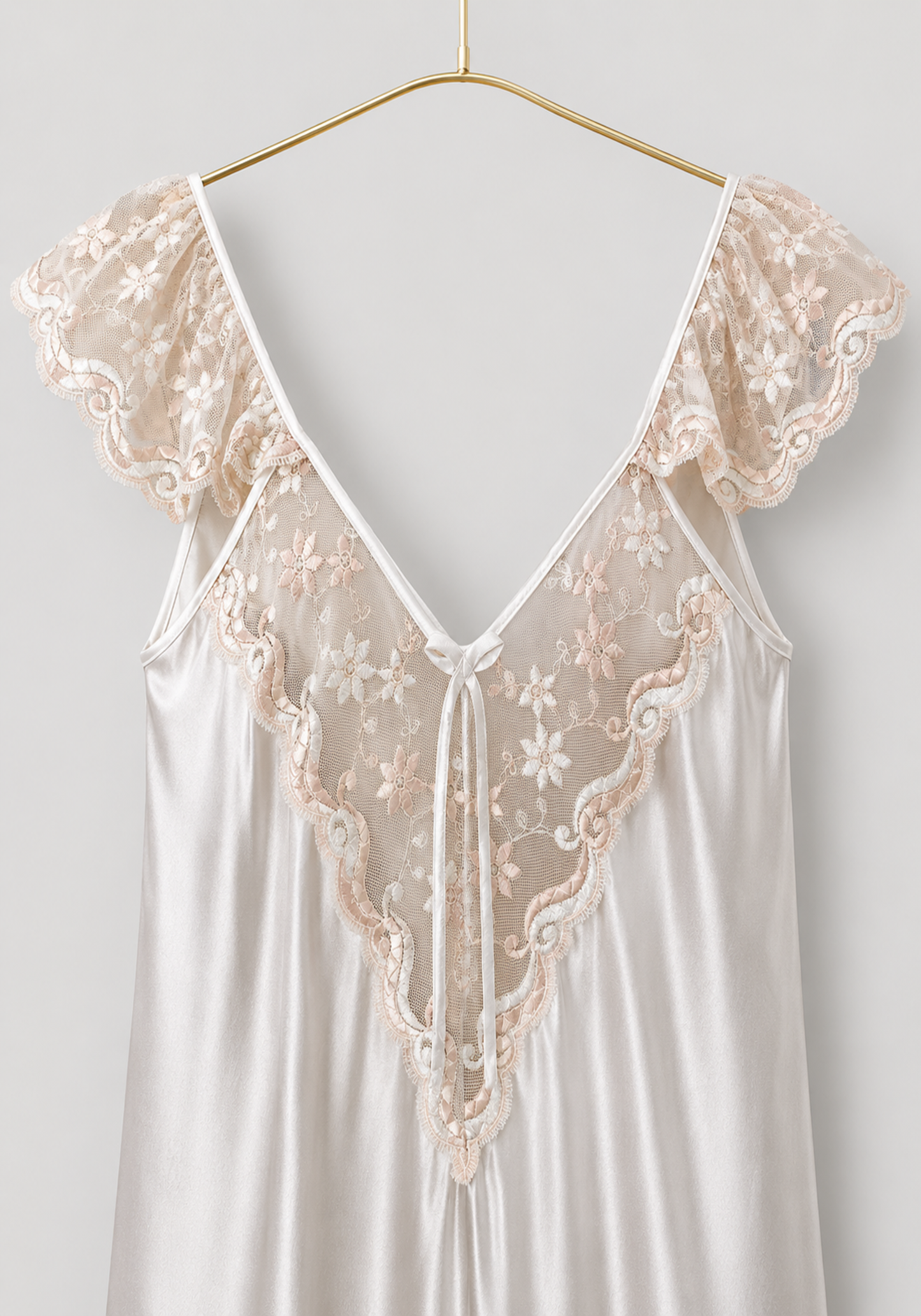 Long Night Gown: Shoulder Strap Satin Long Nighty With Toulle Detail