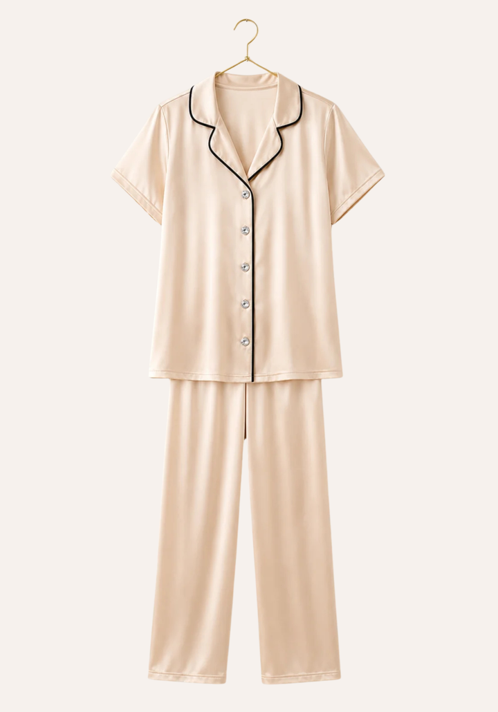 Plus Size Satin Collar Button Short Sleeve Pajama