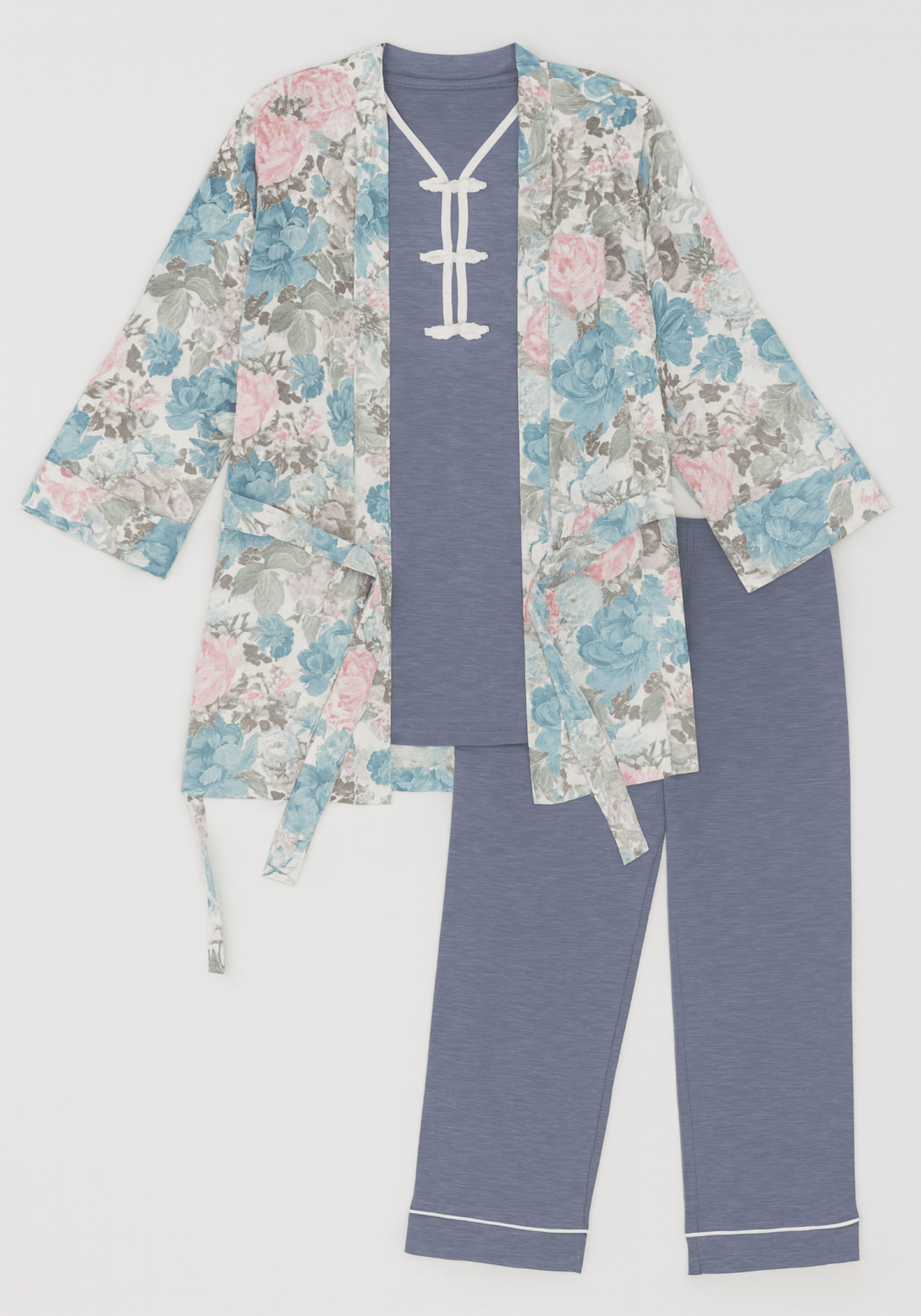 3 Piece Short Robe And Long Sleeve Pajama