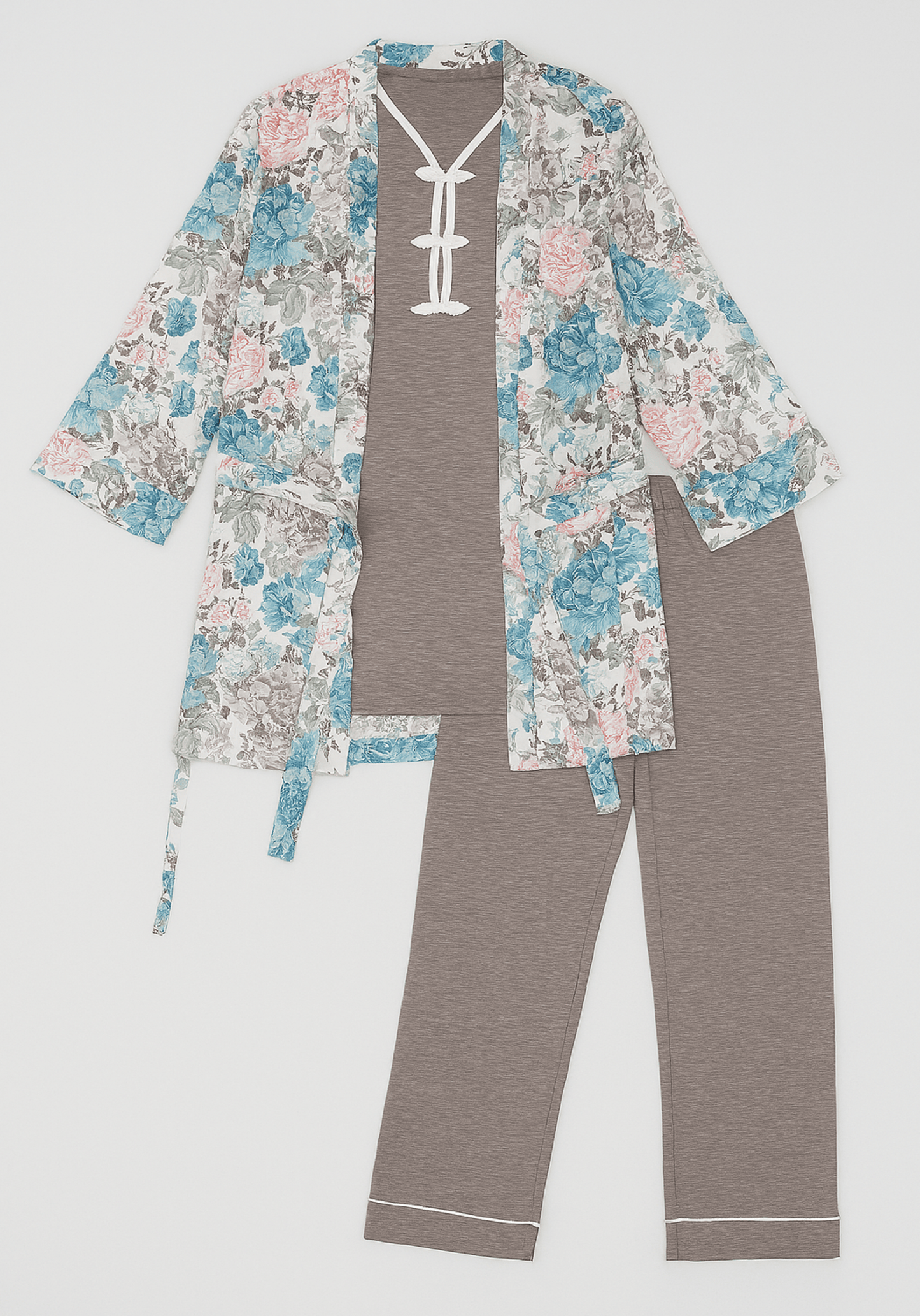 3 Piece Short Robe And Long Sleeve Pajama