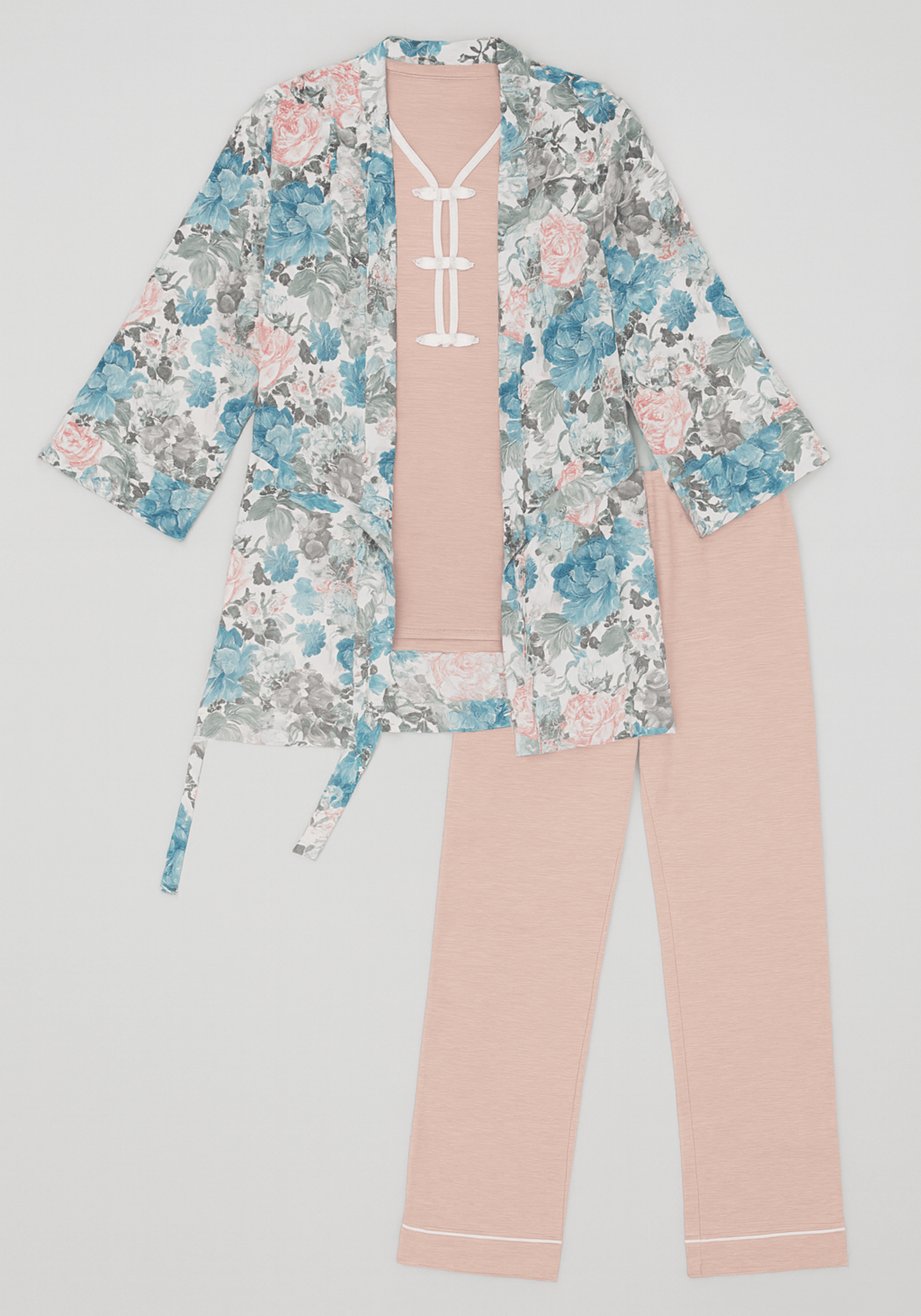 3 Piece Short Robe And Long Sleeve Pajama