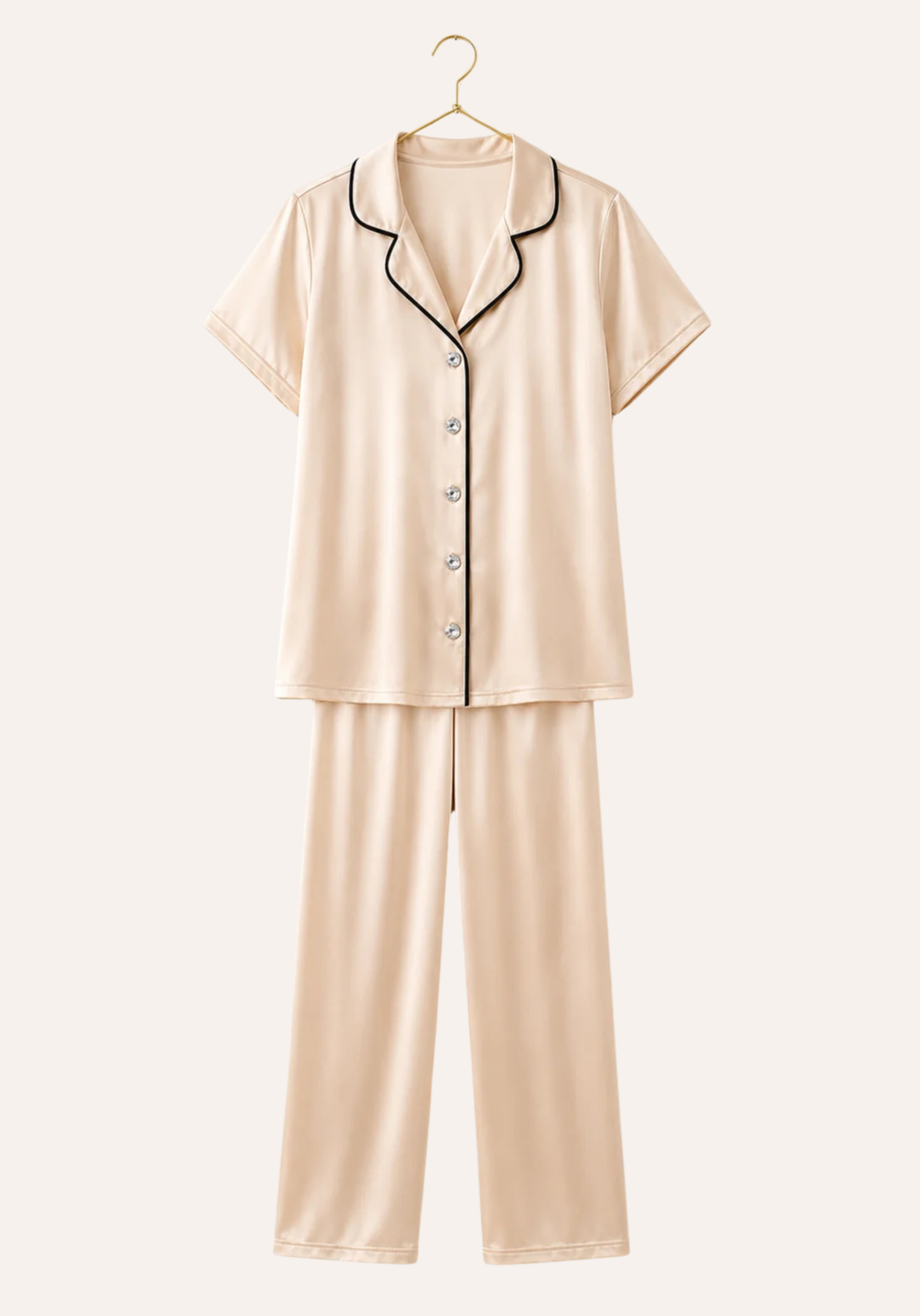 Plus Size Satin Collar Button Short Sleeve Pajama