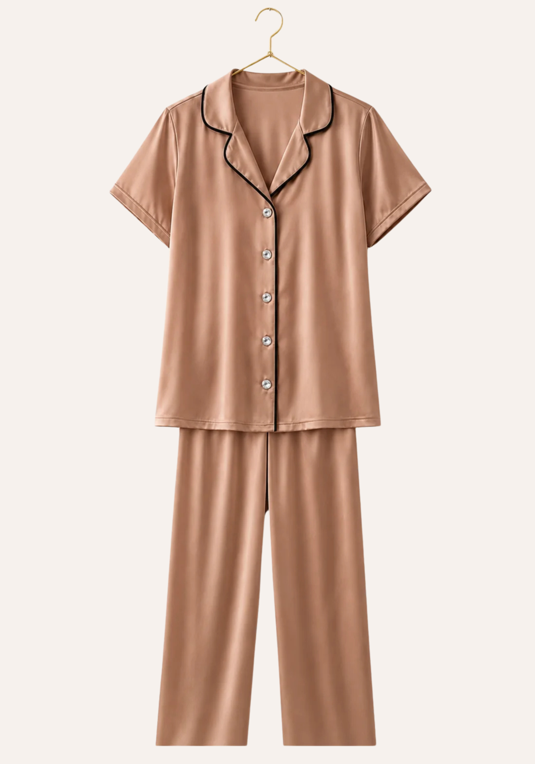 Plus Size Satin Collar Button Short Sleeve Pajama
