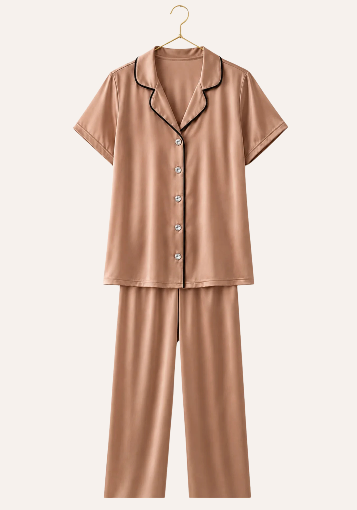 Plus Size Satin Collar Button Short Sleeve Pajama