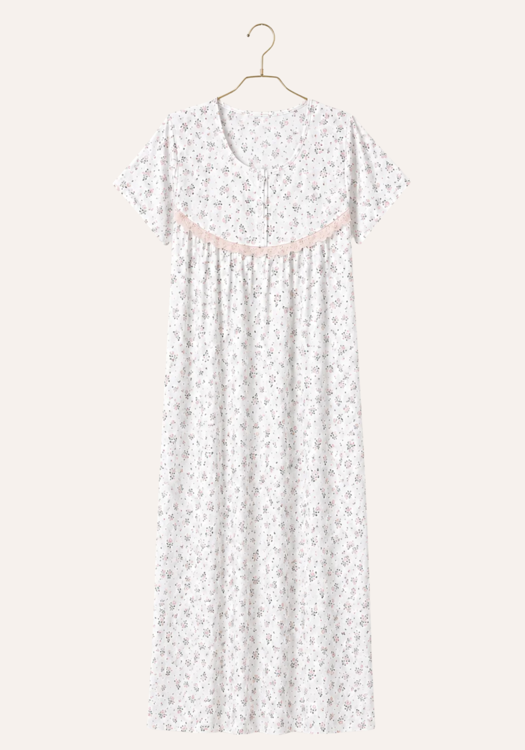 Plus Size Cotton Short Sleeve Long Floral Print Nighty