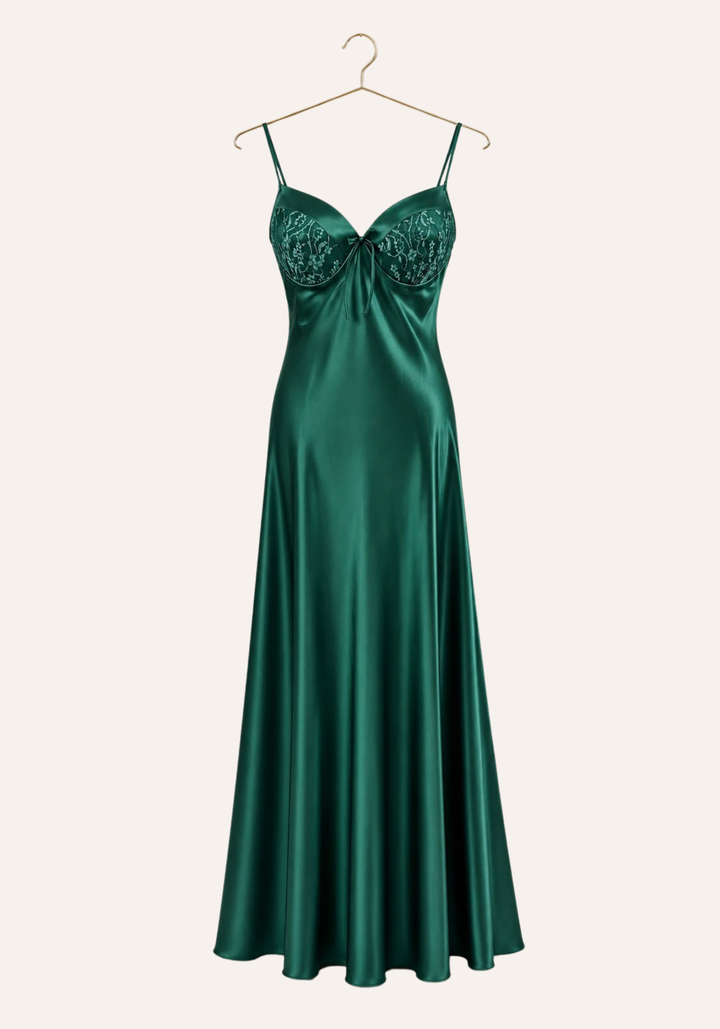 Shoulder Strap Padded Cups Open Back Lace Long Gown