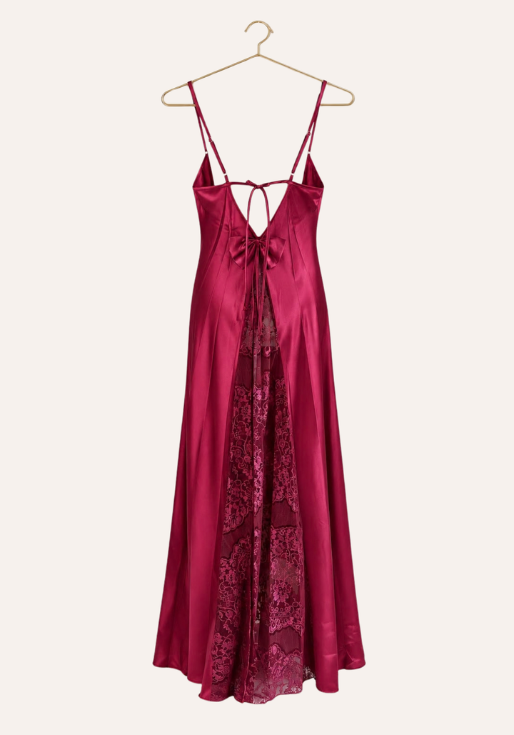Shoulder Strap Padded Cups Open Back Lace Long Gown