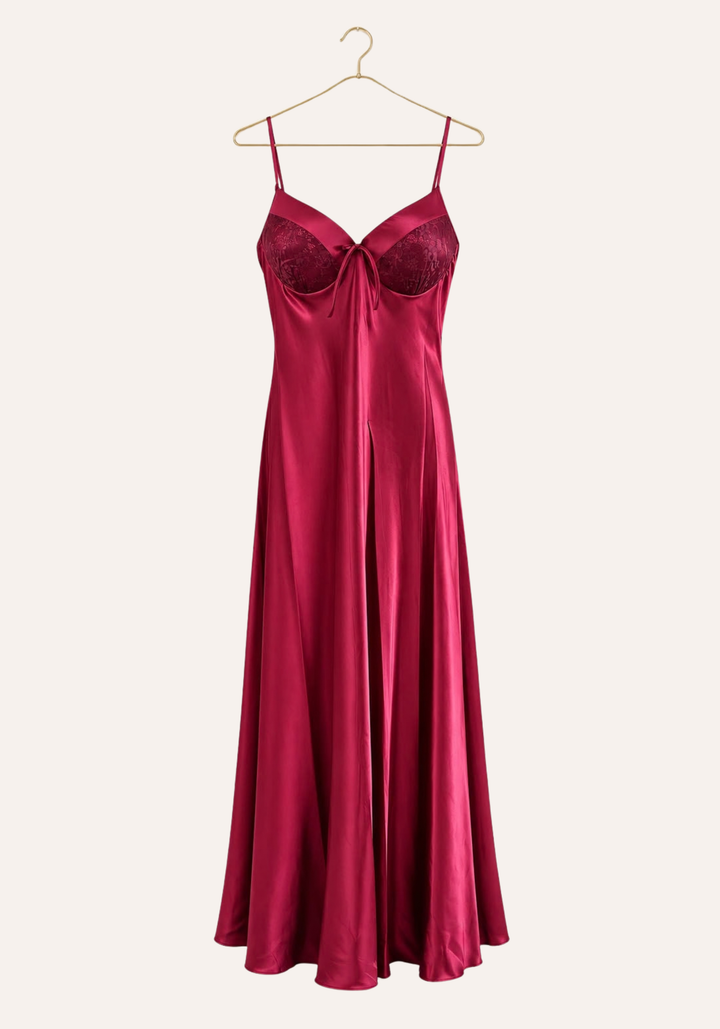 Shoulder Strap Padded Cups Open Back Lace Long Gown
