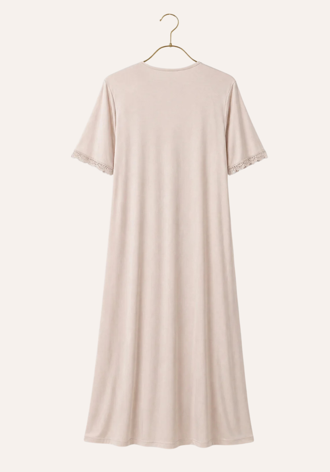 Plus Size Viscose Lycra Plain Short Sleeve Long Nighty  With Lace Detail