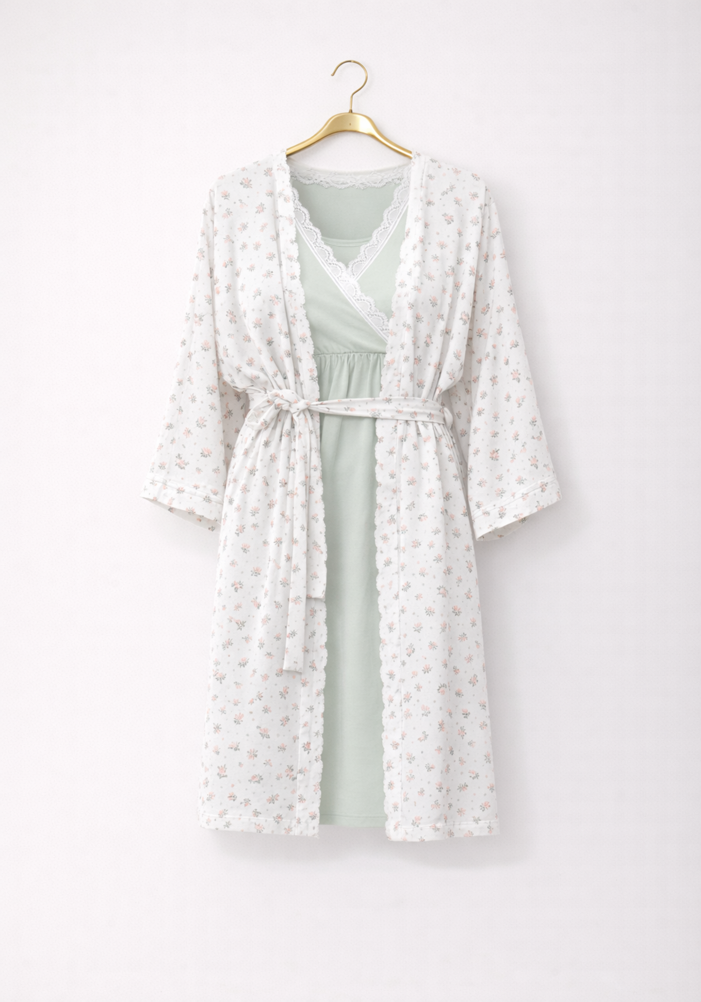 Maternal Plain Nighty And Long Sleeve Printed Robe