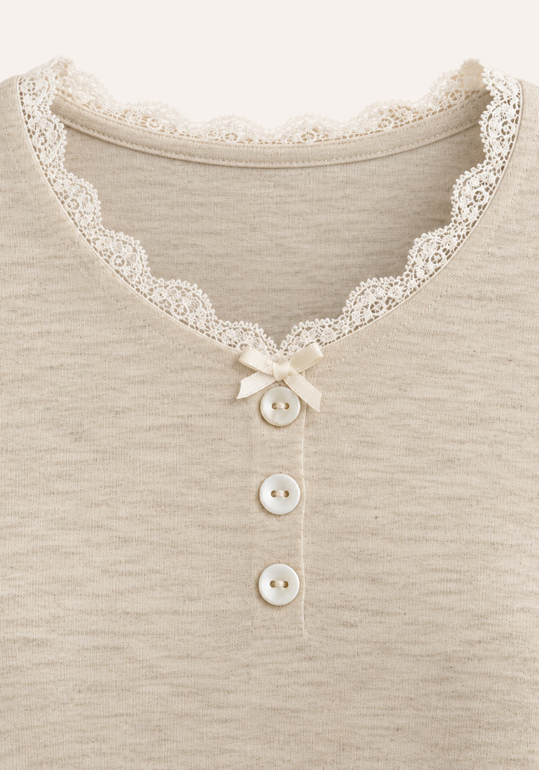 Plain Long Sleeve V-Lace Collar Trim Top And Pants