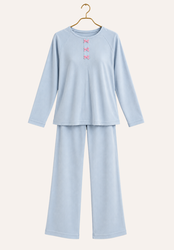 Slim Fit Plain Reglan Long Sleeve Top And Pants