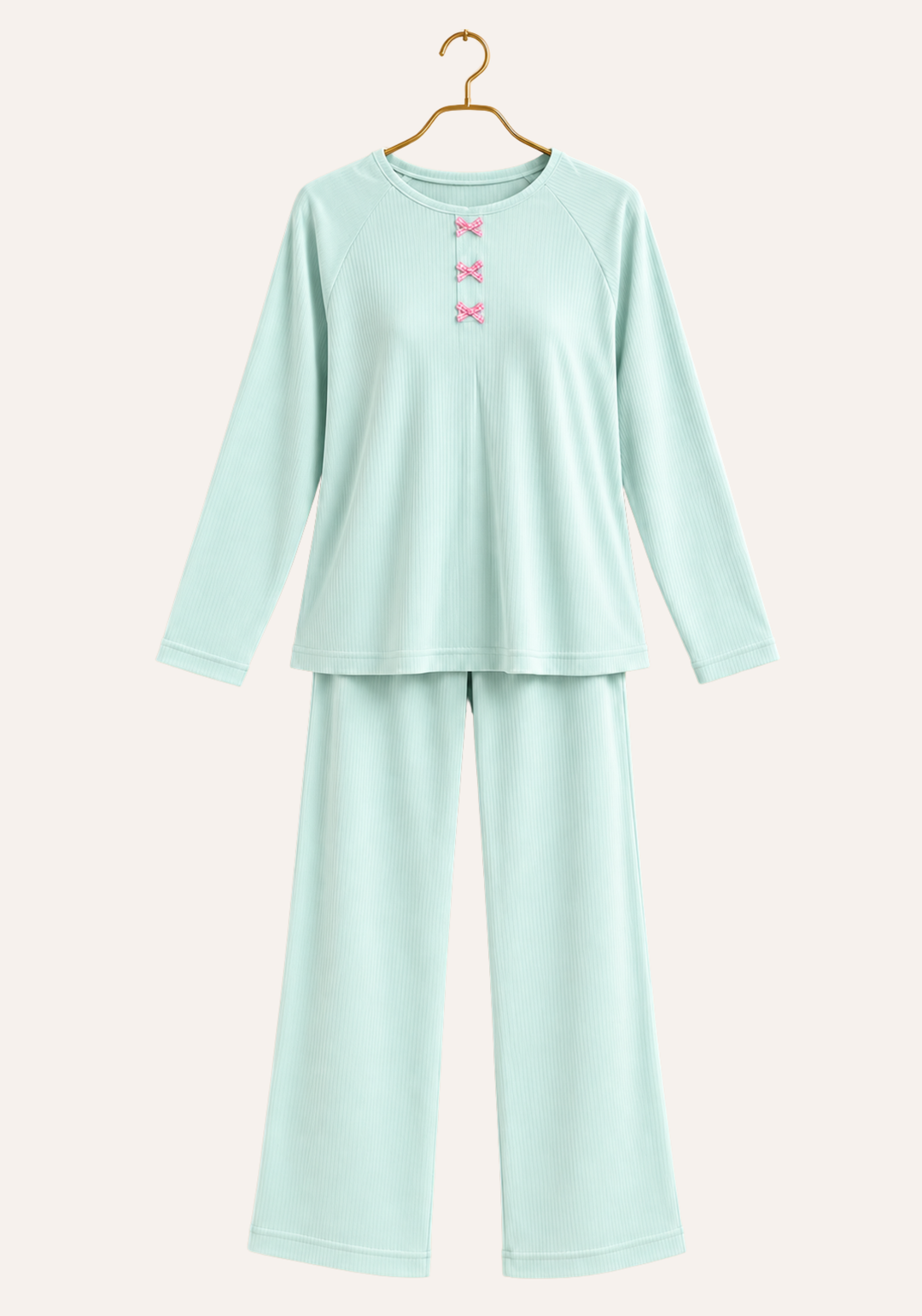 Slim Fit Plain Reglan Long Sleeve Top And Pants