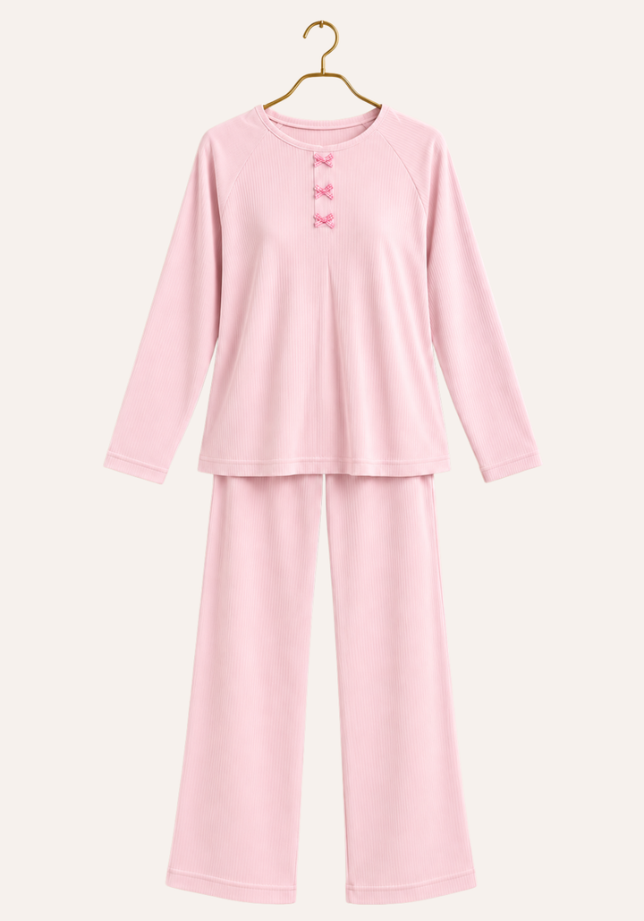 Slim Fit Plain Reglan Long Sleeve Top And Pants