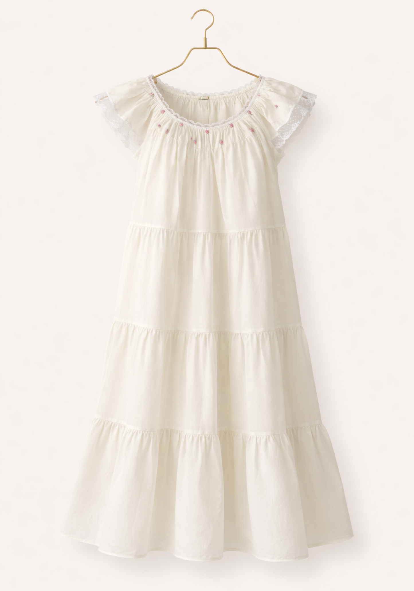 Woven Leno Sleeveless Short Nighty With Tiny Floral Details With Lace