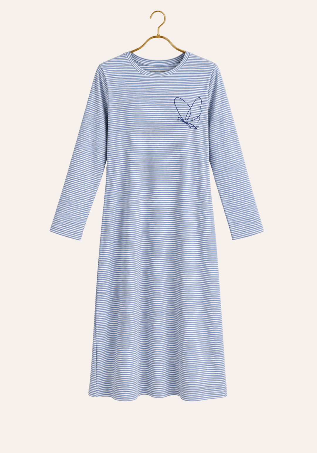 Stripe Print Long Sleeve Midi Nighty