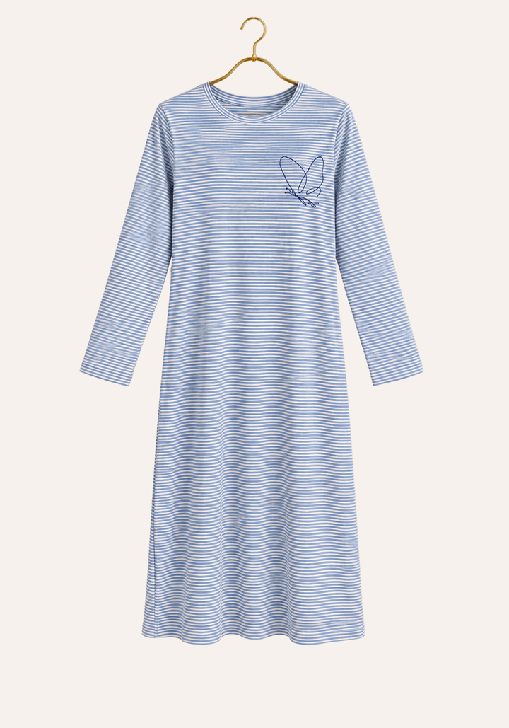 Stripe Print Long Sleeve Midi Nighty
