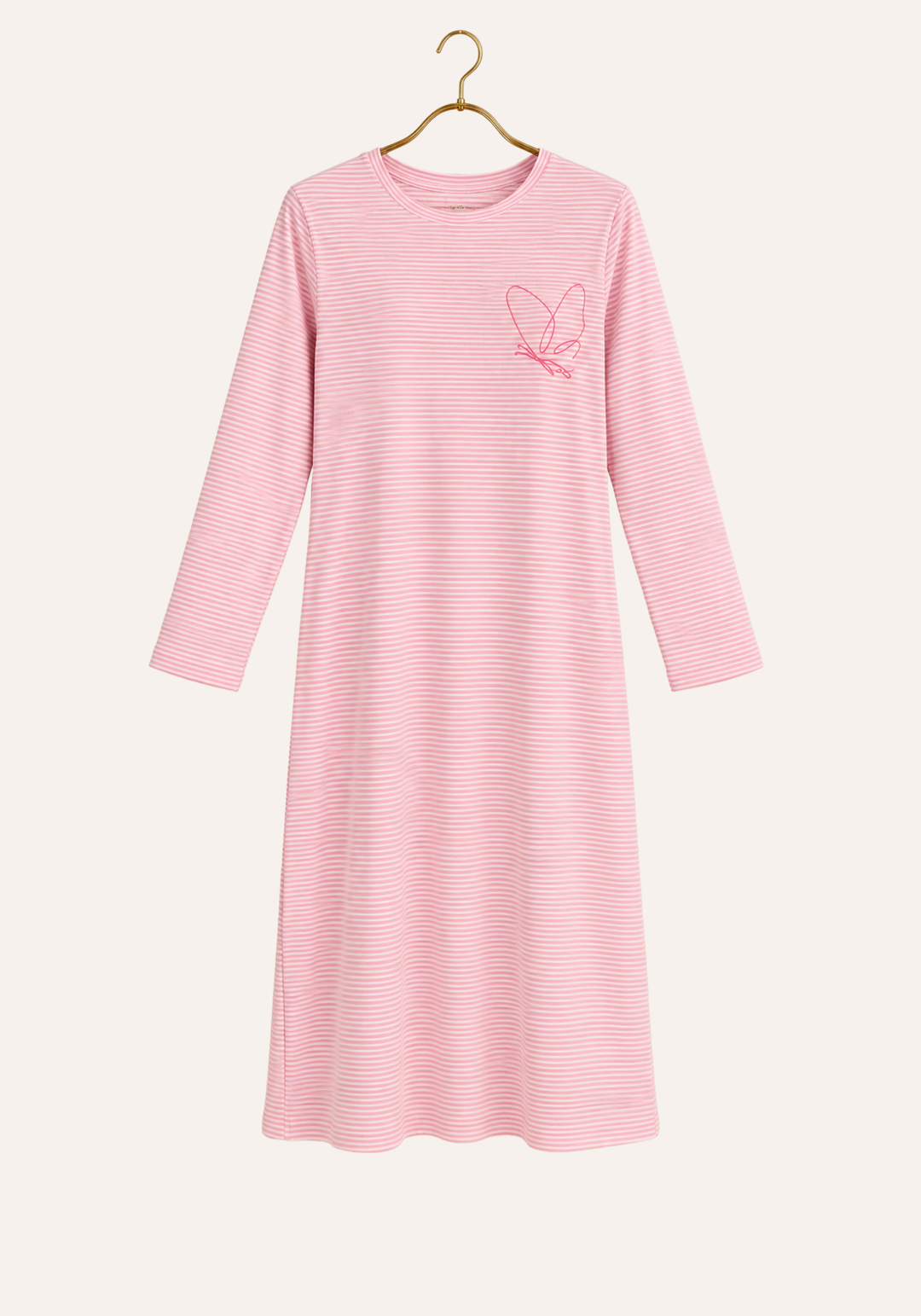 Stripe Print Long Sleeve Midi Nighty