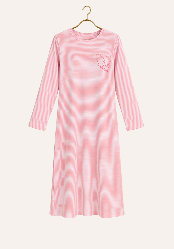 Stripe Print Long Sleeve Midi Nighty