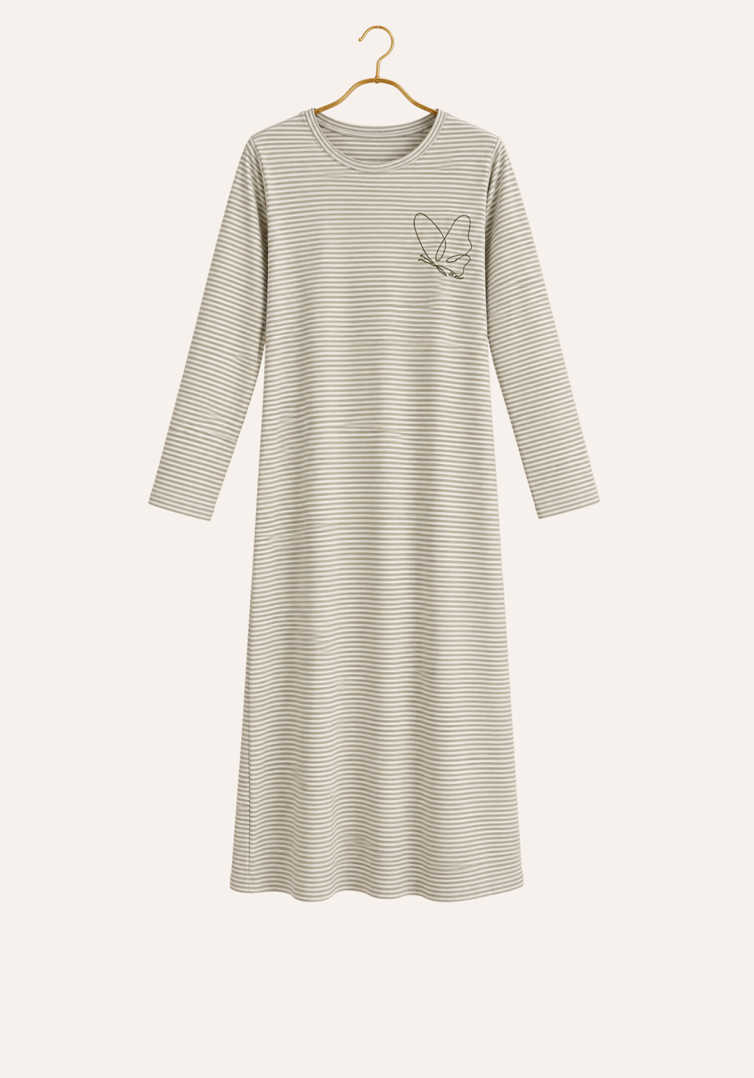Stripe Print Long Sleeve Midi Nighty