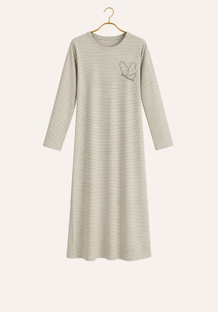 Stripe Print Long Sleeve Midi Nighty