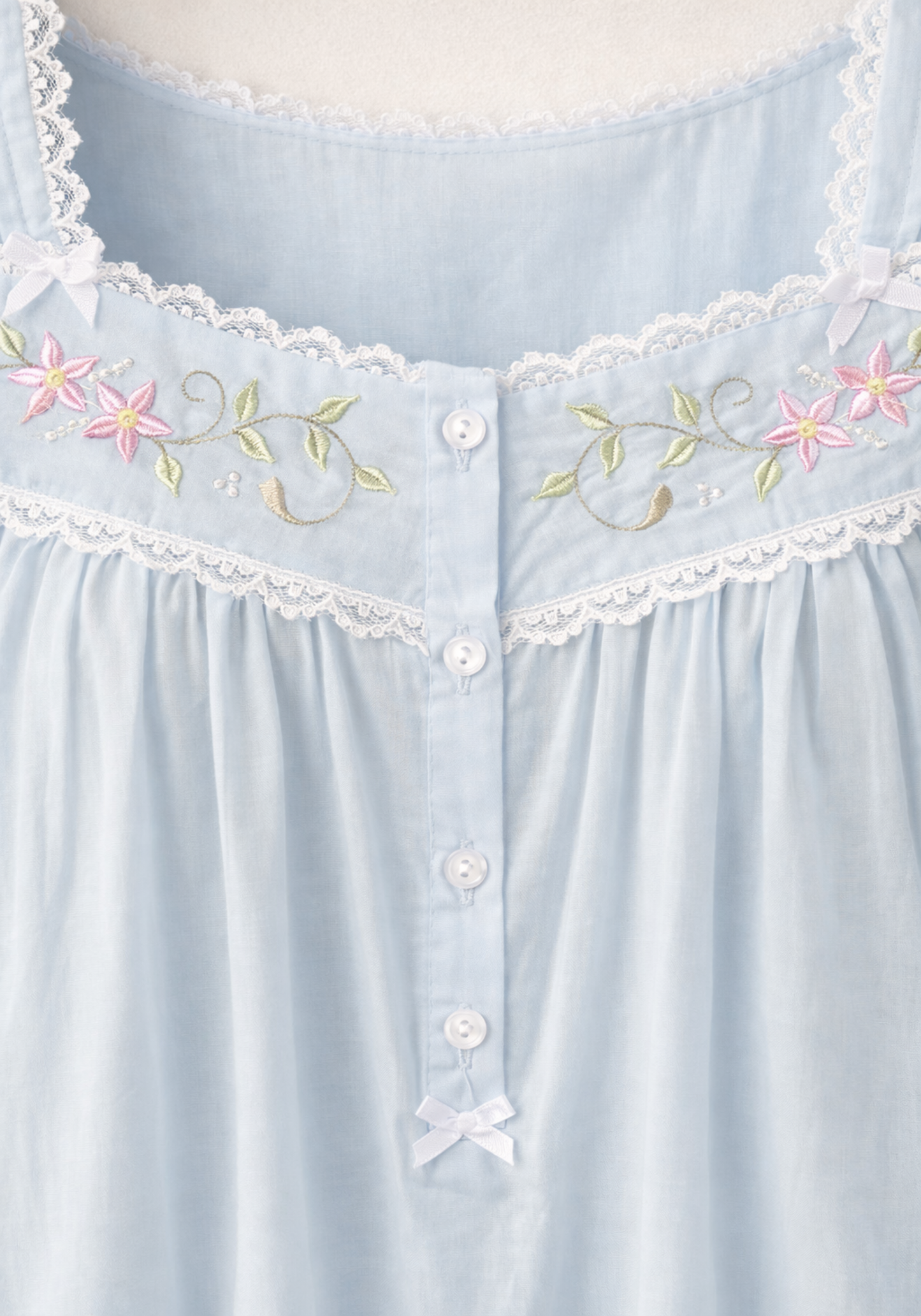 Woven Leno Long Sleeves Long Gown With Floral Embroidery Details With Front Buttons