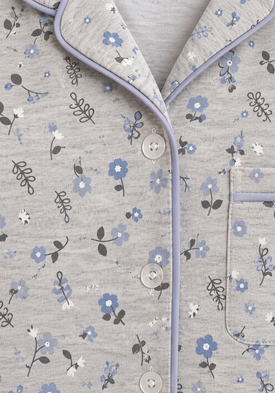 Interlock Collar Button Long Sleeve Floral Print Top With Pocket And Pants
