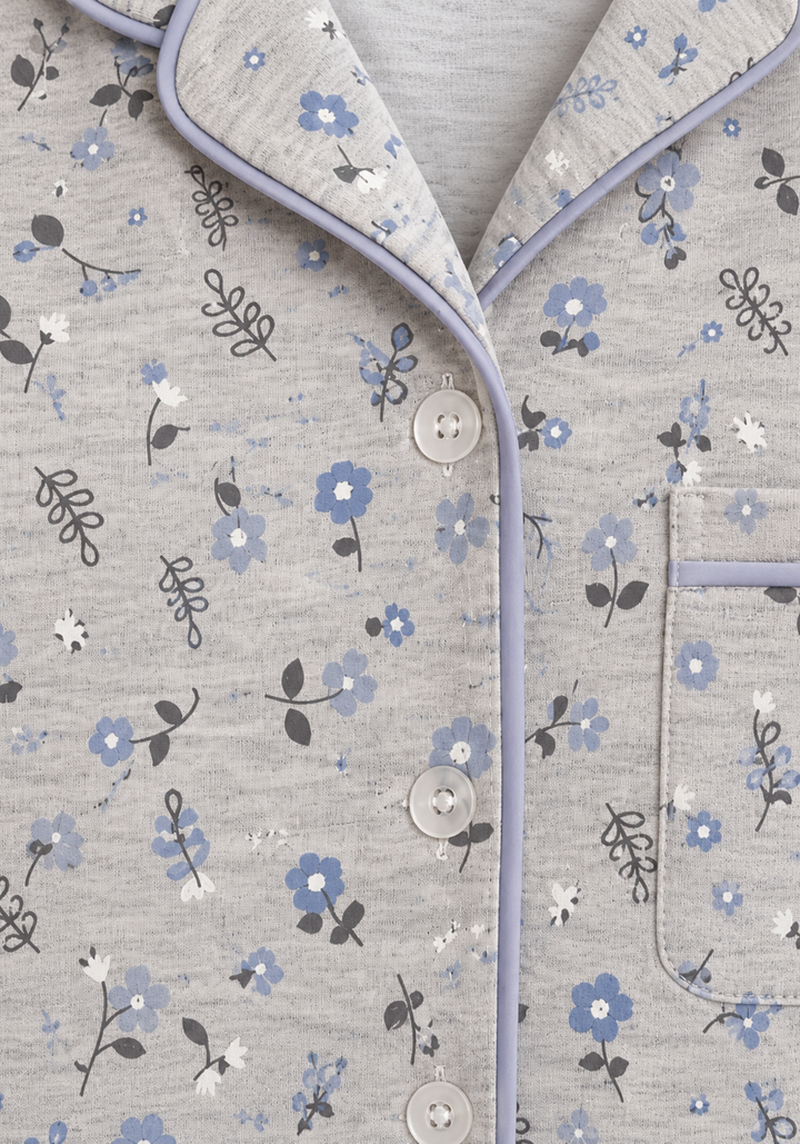 Interlock Collar Button Long Sleeve Floral Print Top With Pocket And Pants