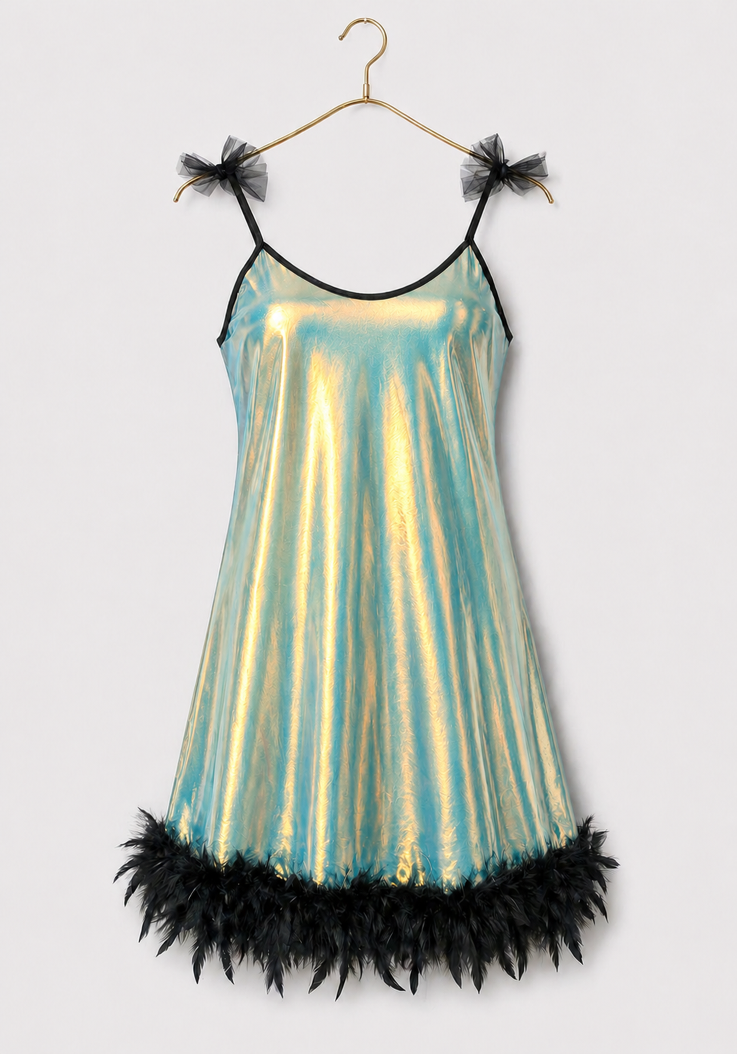 Babydoll: Ruffles Shoulder Strap Plain Satin Babydoll With Furr Around The Bottom