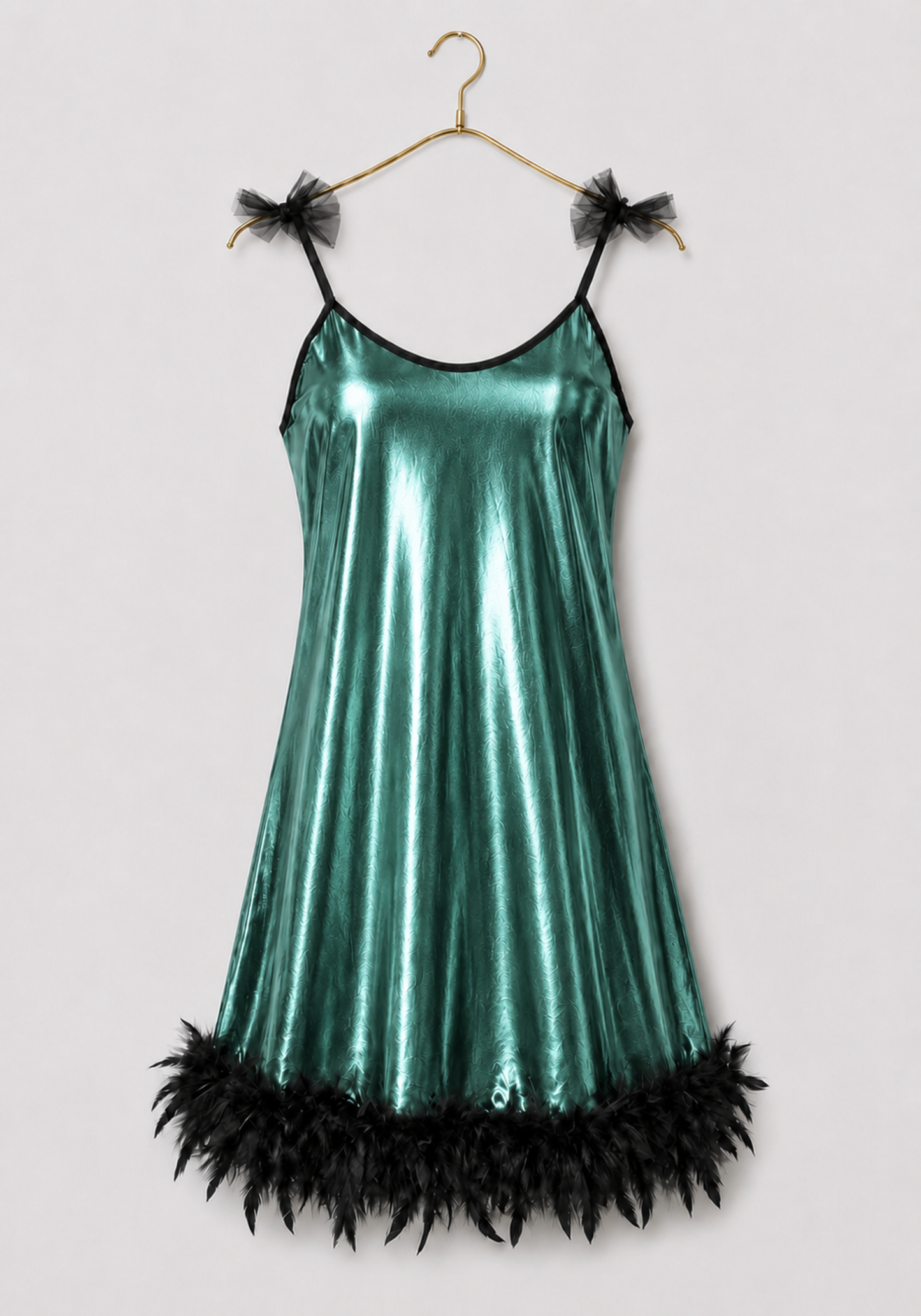 Babydoll: Ruffles Shoulder Strap Plain Satin Babydoll With Furr Around The Bottom