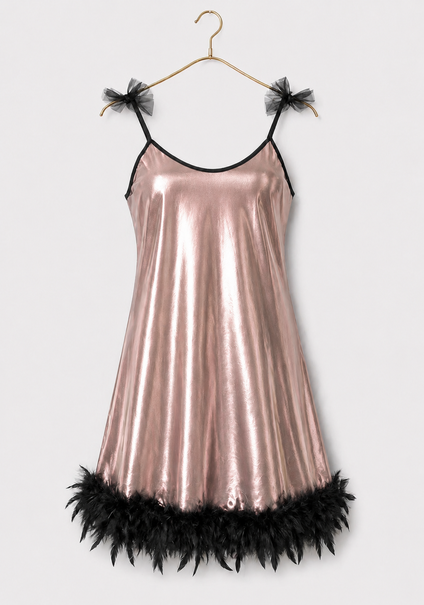 Babydoll: Ruffles Shoulder Strap Plain Satin Babydoll With Furr Around The Bottom