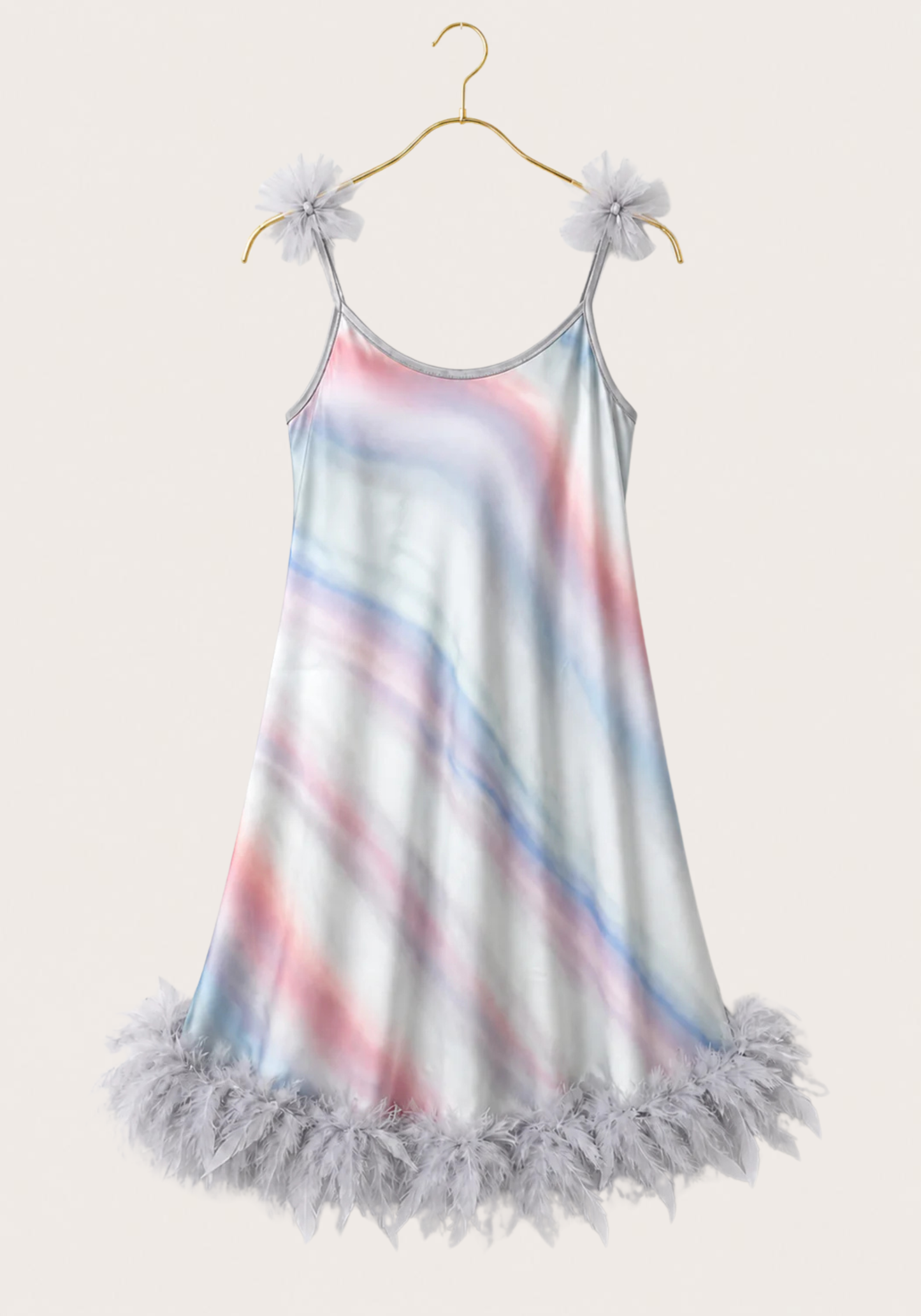 Babydoll: Ruffles Shoulder Strap Printed Satin Babydoll With Furr Around The Bottom