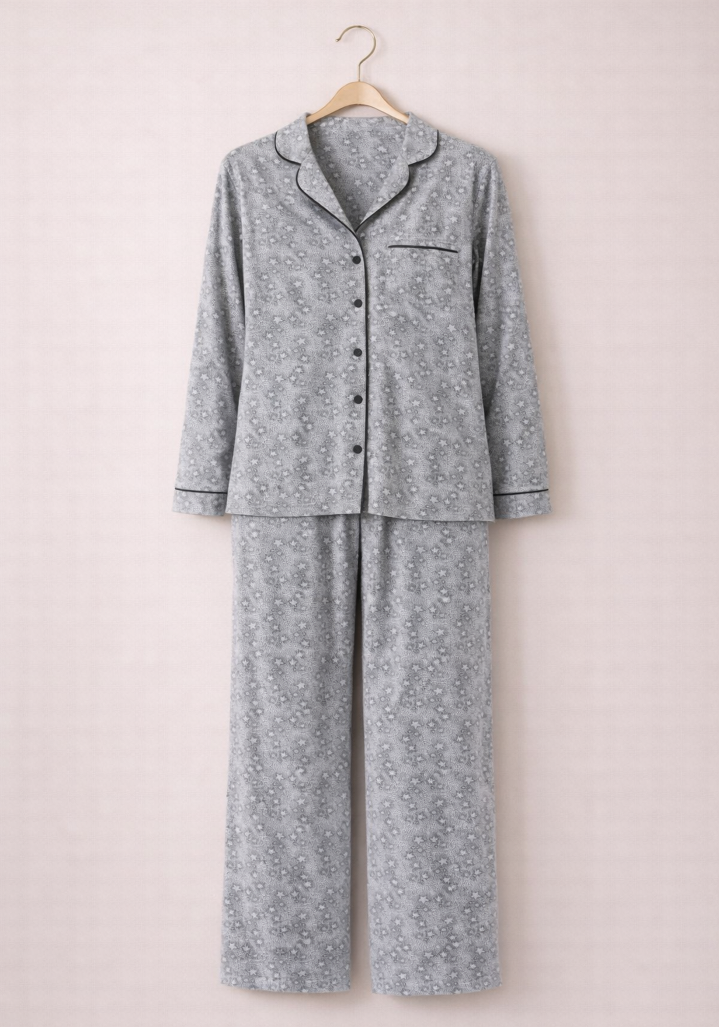 Collar Button Long Sleeve Star-Print Pajamas (Pvis Els)