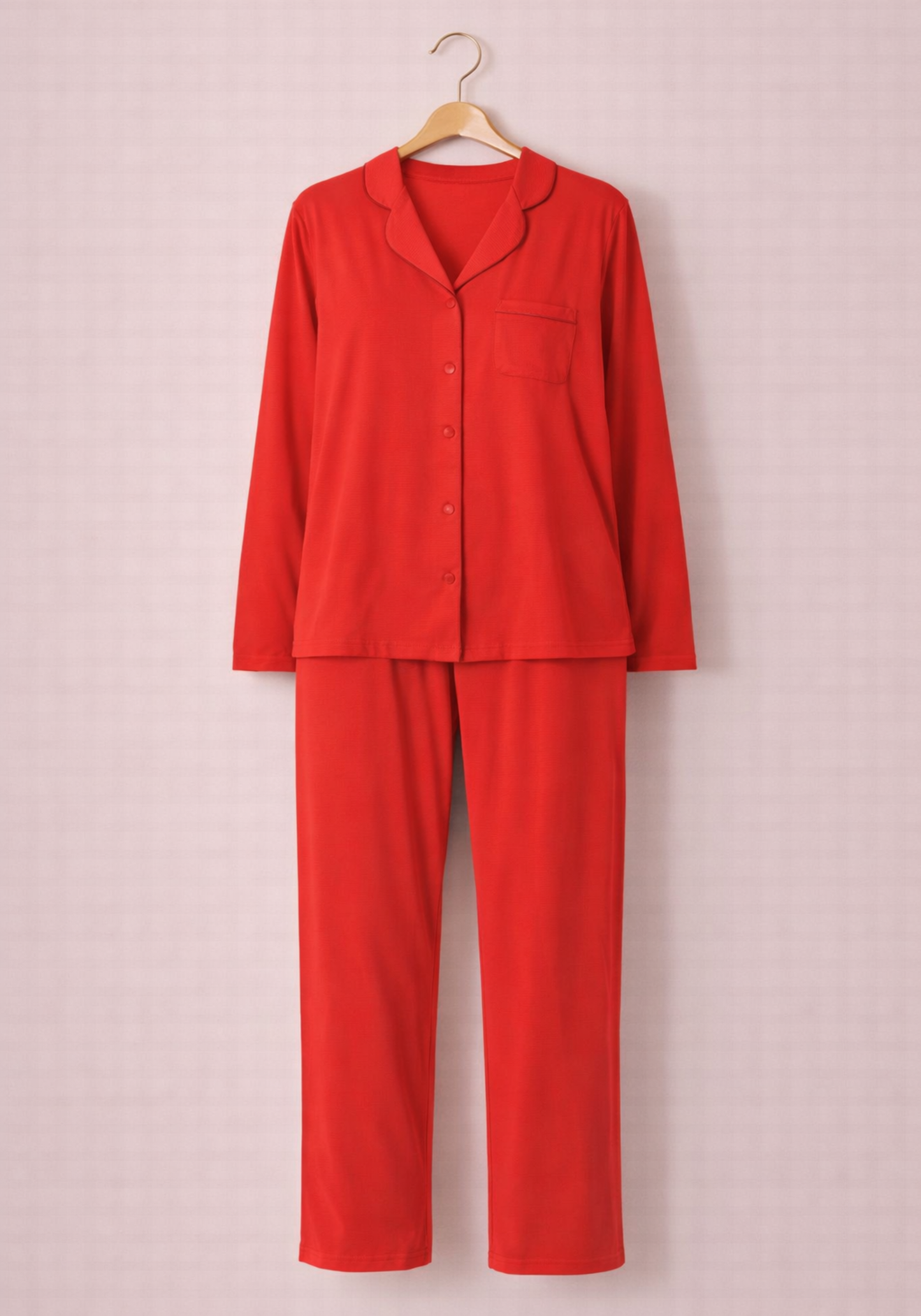 Collar Button Long Sleeve Pajamas (100% Vis)