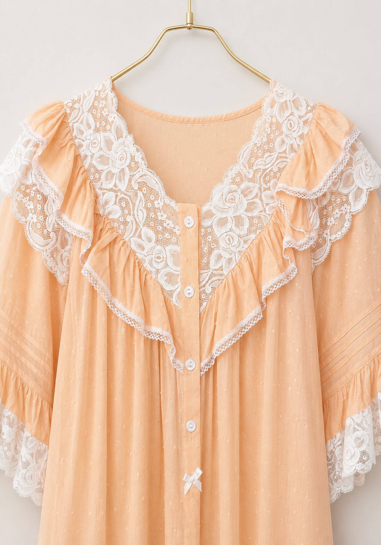 Woven Viscose Long Sleeves V-Neck Long Nighty With Front Buttons And Lace Detail