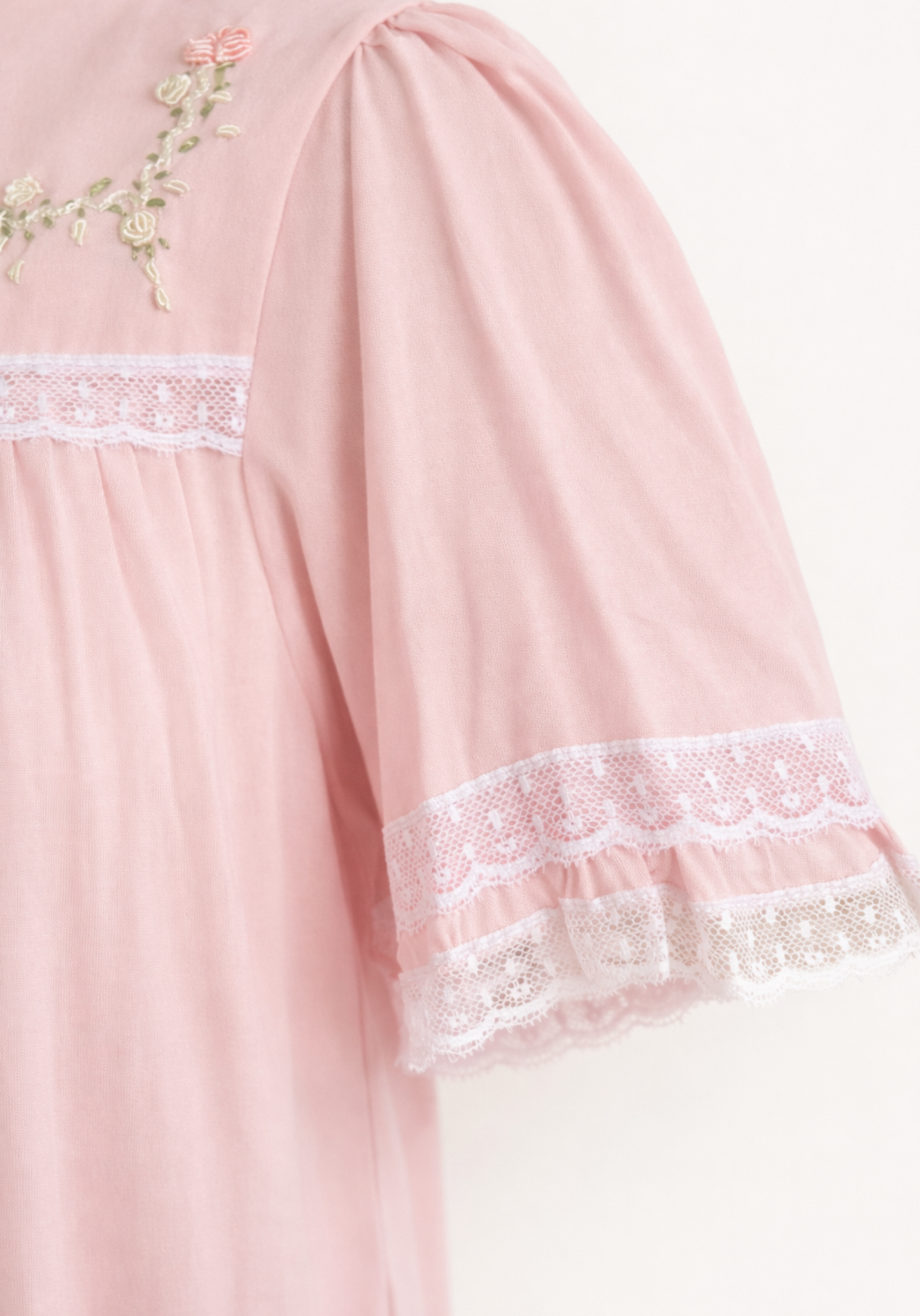 Woven Viscose Short Sleeves Long Nighty With Floral Embroidery With Front Buttons